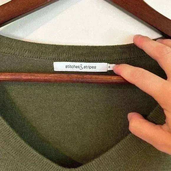 REVOLVE Stitches & Stripes Green V-‎ Sweater - Picture 2 of 5